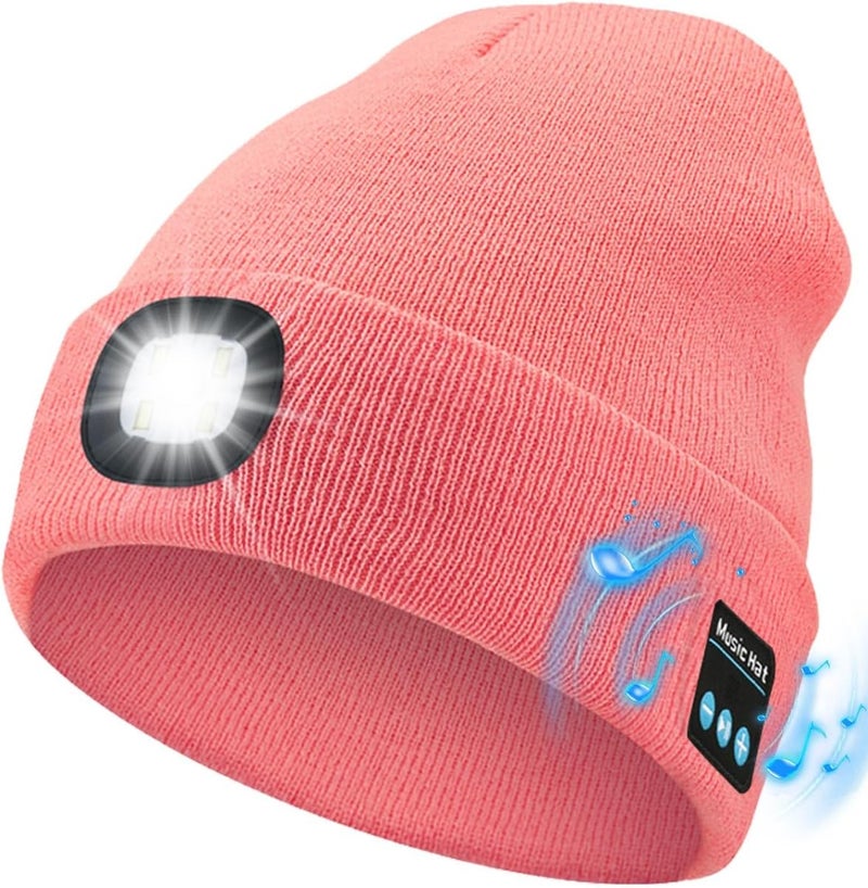 MOXTOYU Bluetooth Beanie with Light, USB Rechargeable LED Headlamp Winter Hat, Christmas Stocking Stuffers Gifts for Men Women - Image 1